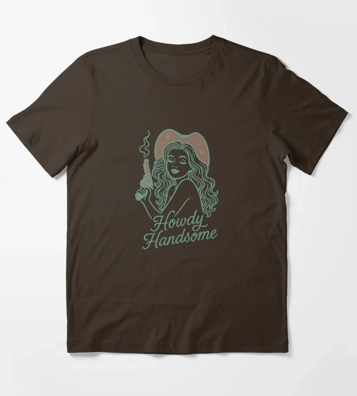 Howdy Handsome Cowgirl sticker T-Shirt Brown