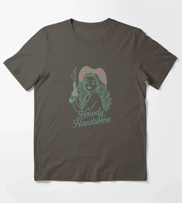Howdy Handsome Cowgirl sticker T-Shirt Dark Grey