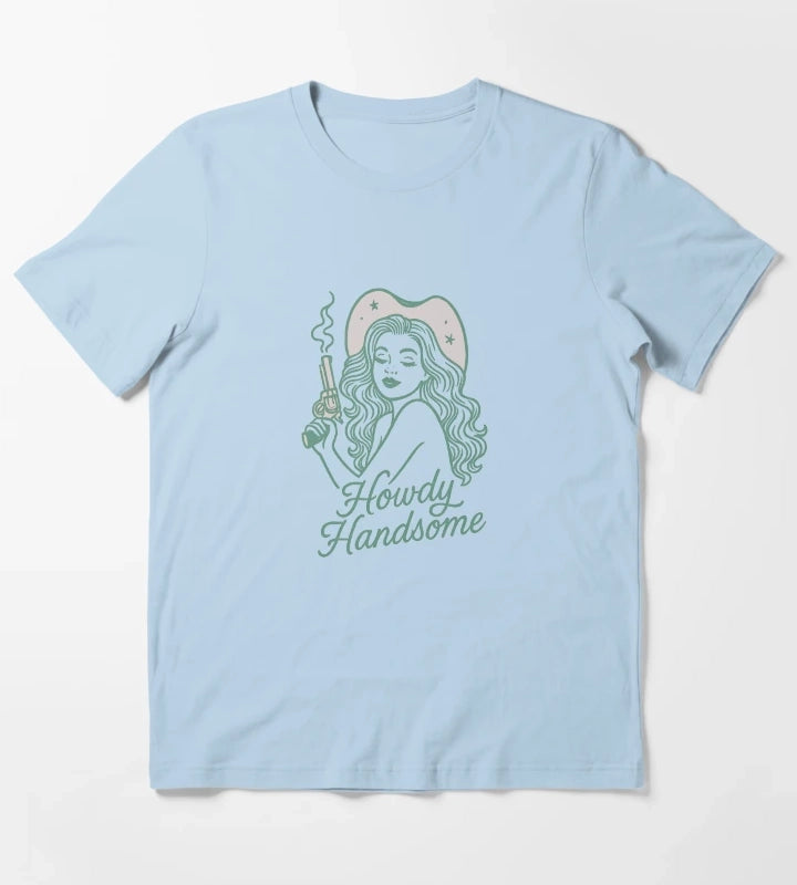 Howdy Handsome Cowgirl sticker T-Shirt Sky Blue