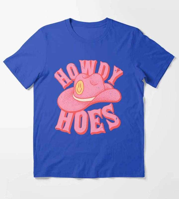 Howdy Hoes Pink Cowboy Cowgirl Rodeo Hat Preppy Aesthetic MEME HOWDY YALL White Background T-Shirt Blue