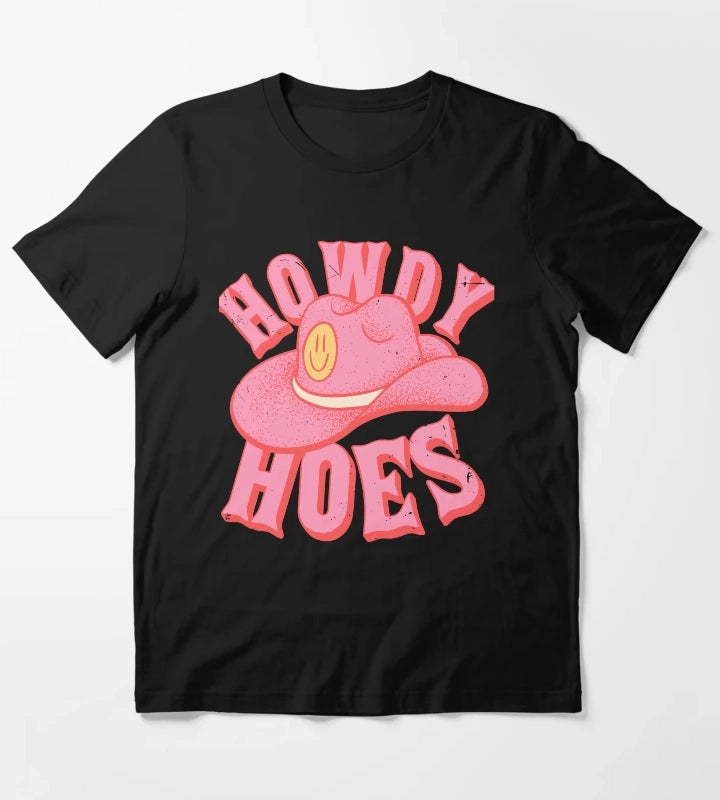 Howdy Hoes Pink Cowboy Cowgirl Rodeo Hat Preppy Aesthetic MEME HOWDY YALL White Background T-Shirt