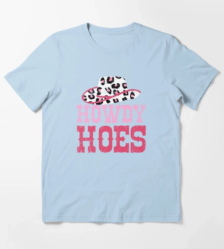 Howdy Hoes Pink Rodeo Western Country Southern Cute Cowgirl T-Shirt Sky Blue
