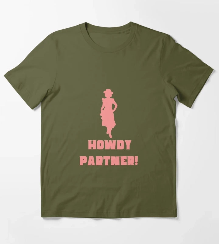 Howdy Partner Cowgirl Disco Cowgirl T-Shirt Olive Green