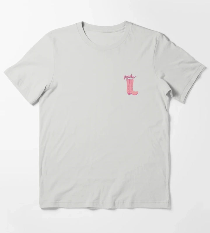 Howdy Pink Cowgirl Print T-Shirt Light Grey