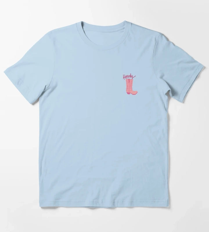 Howdy Pink Cowgirl Print T-Shirt Sky Blue