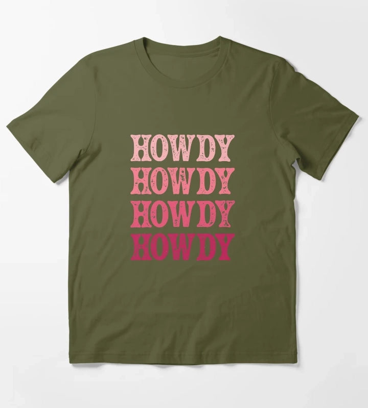 Howdy Pink Rodeo Western Country Vintage Southern cowgirl T-Shirt Olive Green