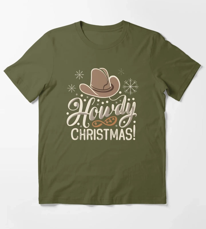 Howdy Western Christmas T-Shirt Olive Green