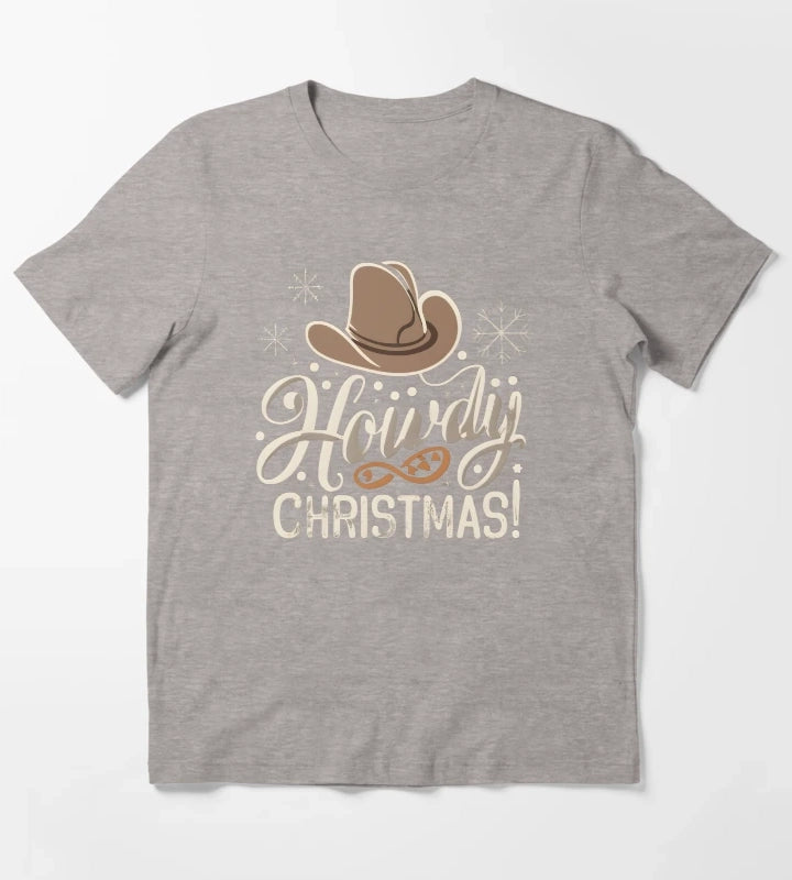 Howdy Western Christmas T-Shirt Heather Grey