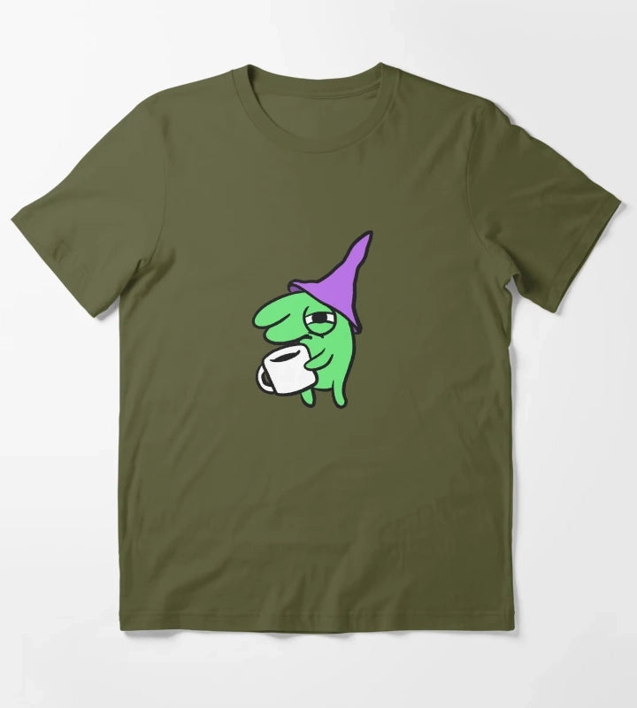 Hungover Glep Drinking Coffee T-Shirt Olive Green