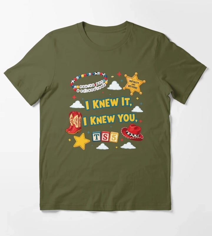I Knew It I Knew You Cowboy Friendship Bracelet Design T-Shirt Olive Green