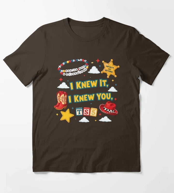 I Knew It I Knew You Cowboy Friendship Bracelet Design T-Shirt Brown