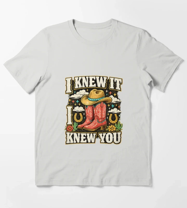 I Knew It I Knew You Funny Western Cowgirl Boots Vintage T-Shirt Light Grey