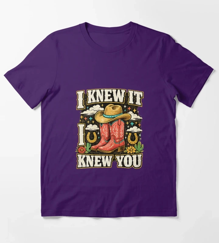 I Knew It I Knew You Funny Western Cowgirl Boots Vintage T-Shirt Purple