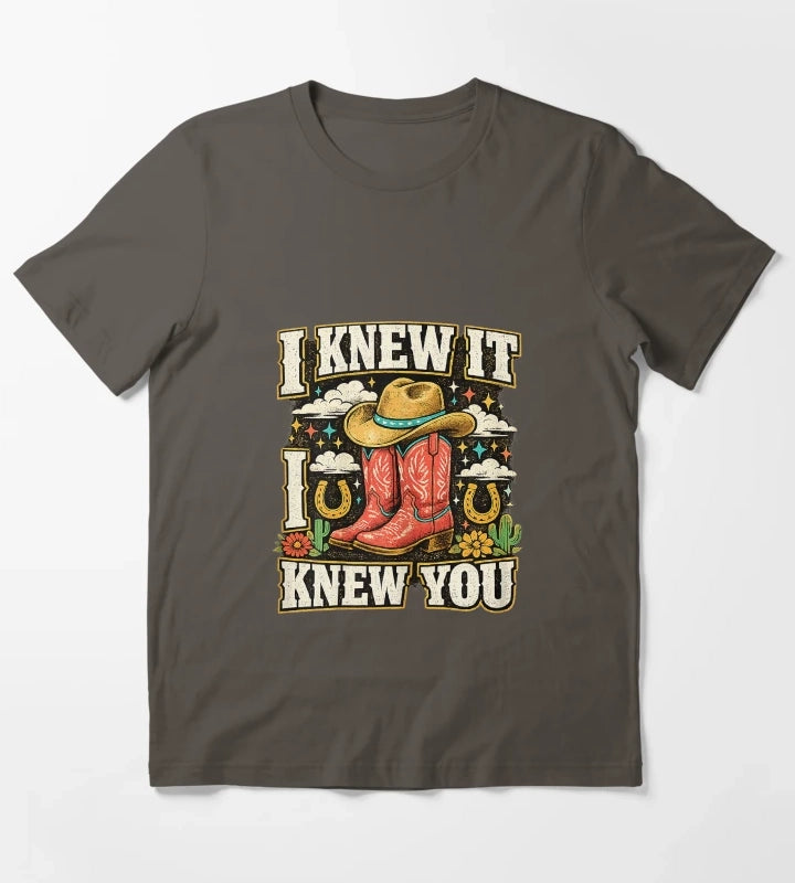 I Knew It I Knew You Funny Western Cowgirl Boots Vintage T-Shirt Dark Grey