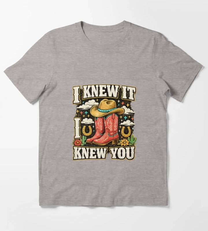 I Knew It I Knew You Funny Western Cowgirl Boots Vintage T-Shirt Heather Grey