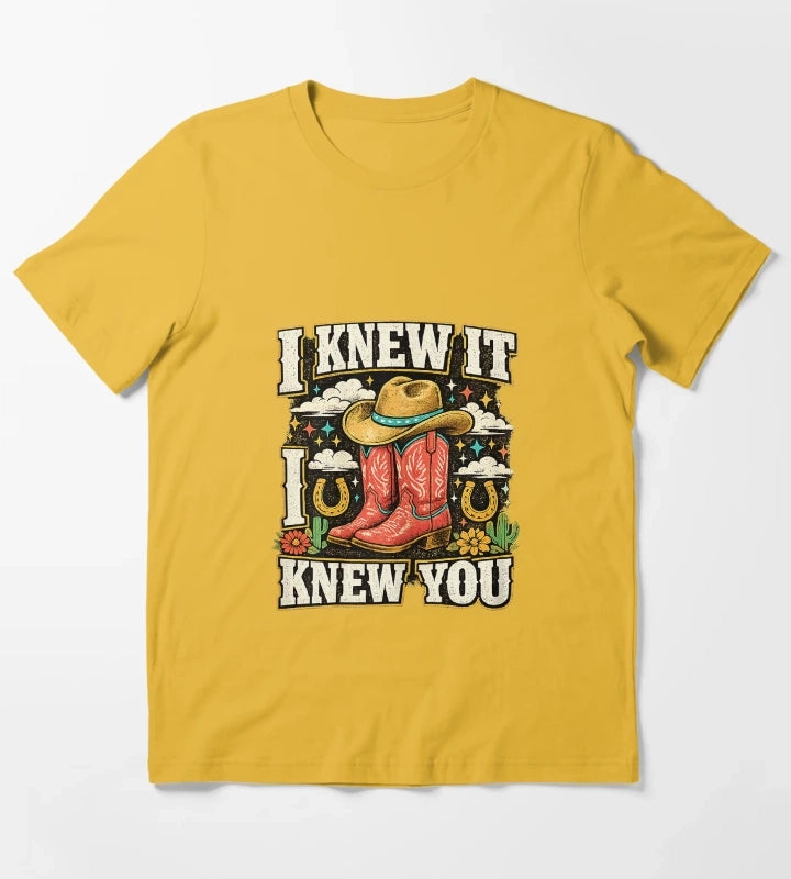 I Knew It I Knew You Funny Western Cowgirl Boots Vintage T-Shirt Yellow