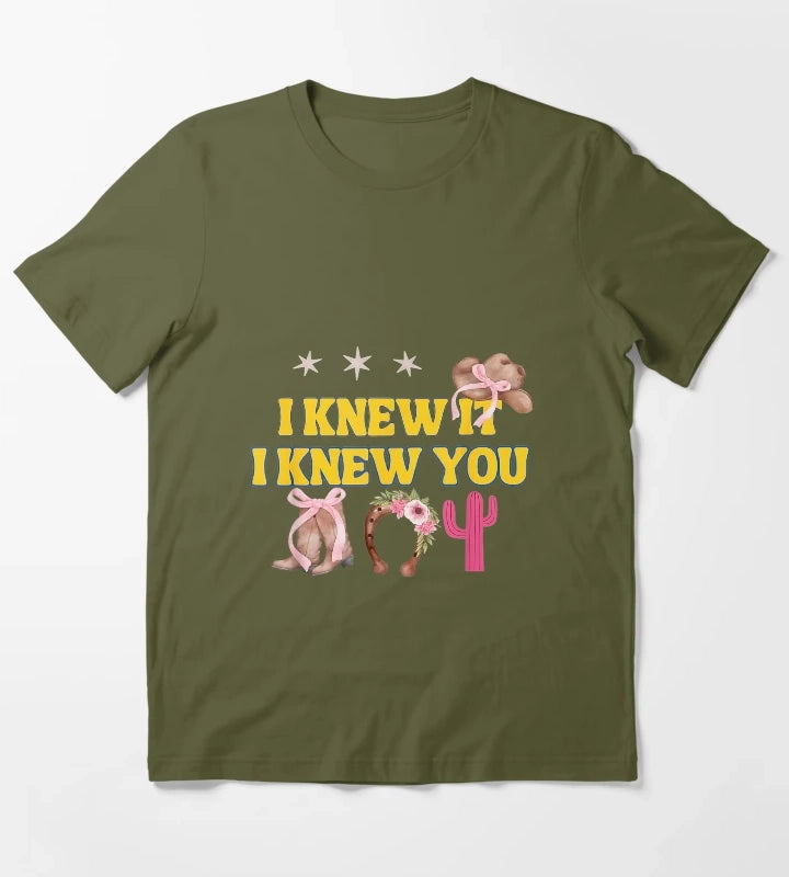 I Knew It I Knew You Western Cowgirl Boots Women Kids Girl3 T-Shirt Olive Green