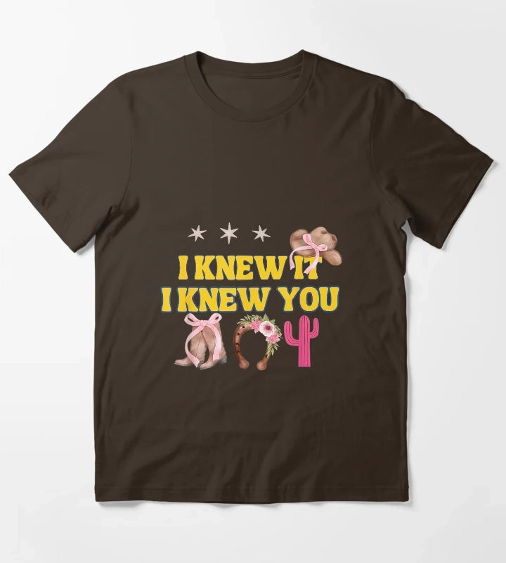 I Knew It I Knew You Western Cowgirl Boots Women Kids Girl3 T-Shirt Brown