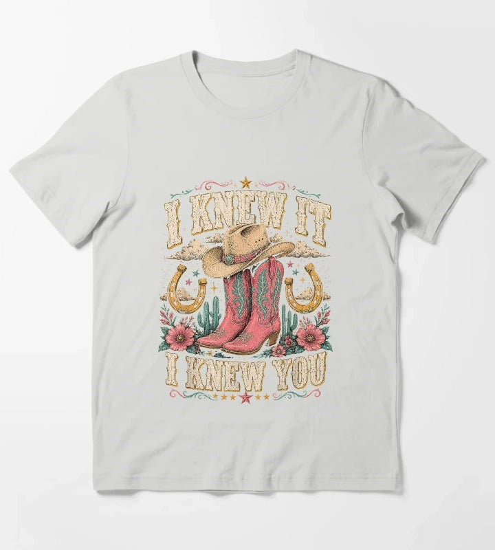 I Knew It I Knew You Western Cowgirl Boots Women Kids Girl5 T-Shirt Light Grey