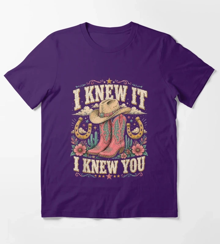 I Knew It I Knew You Western Cowgirl Boots Women Kids Girl5 T-Shirt Purple
