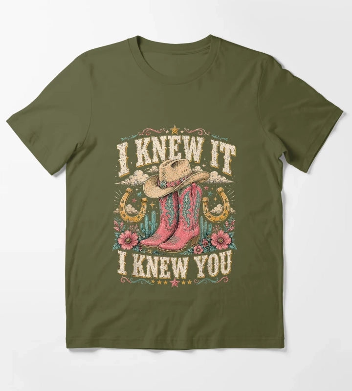 I Knew It I Knew You Western Cowgirl Boots Women Kids Girl5 T-Shirt Olive Green