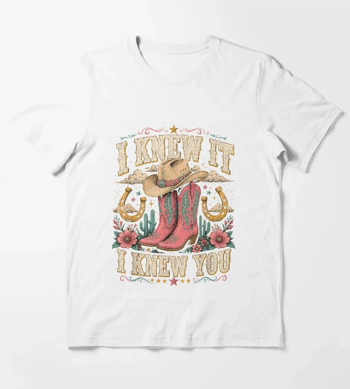 I Knew It I Knew You Western Cowgirl Boots Women Kids Girl5 T-Shirt White