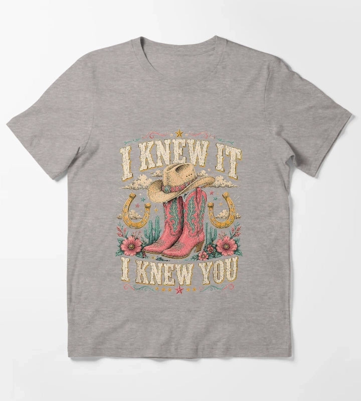I Knew It I Knew You Western Cowgirl Boots Women Kids Girl5 T-Shirt Heather Grey