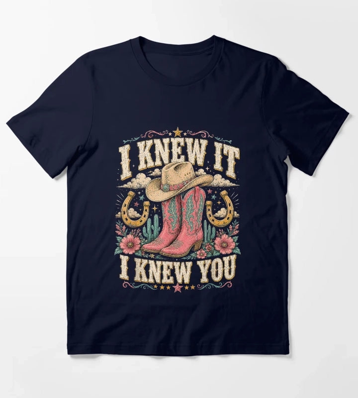 I Knew It I Knew You Western Cowgirl Boots Women Kids Girl5 T-Shirt Navy