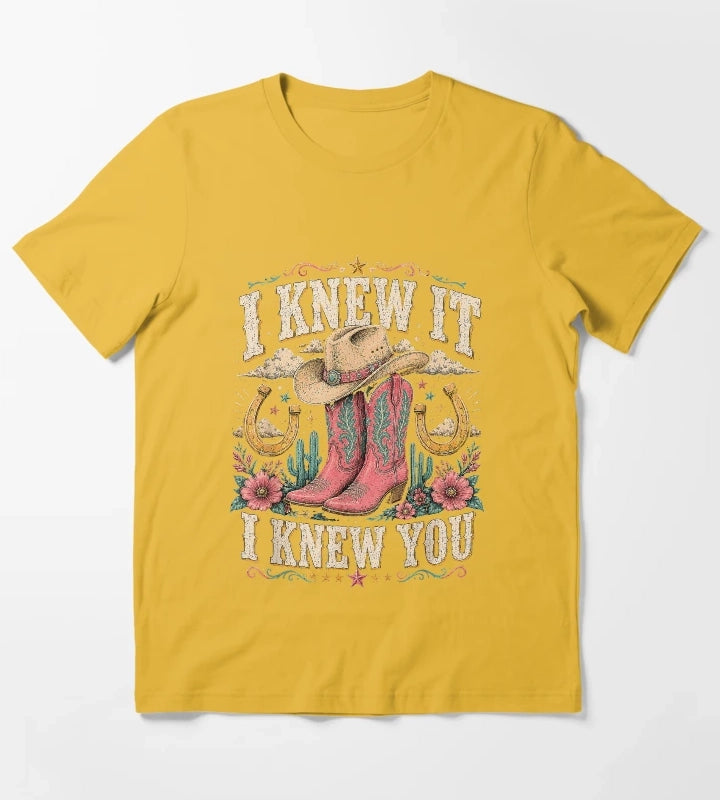 I Knew It I Knew You Western Cowgirl Boots Women Kids Girl5 T-Shirt Yellow