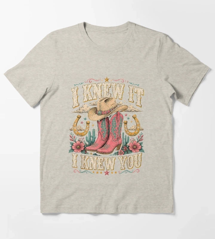 I Knew It I Knew You Western Cowgirl Boots Women Kids Girl5 T-Shirt Cream