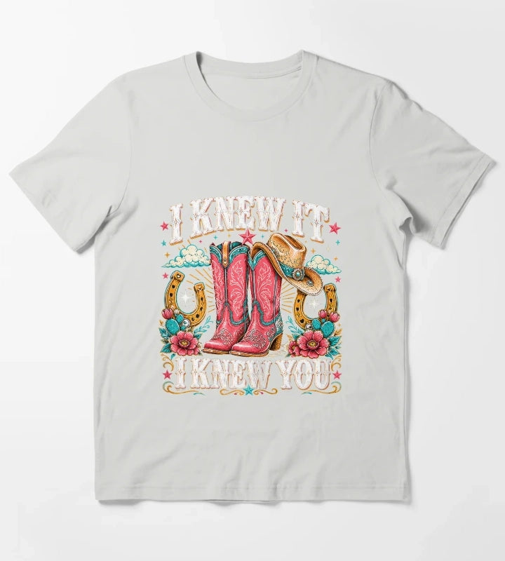 I Knew It I Knew You Western Cowgirl Boots Women Kids Girl6 T-Shirt Light Grey