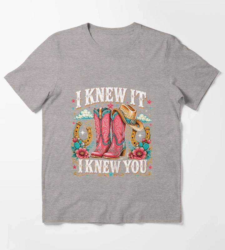 I Knew It I Knew You Western Cowgirl Boots Women Kids Girl6 T-Shirt Heather Grey