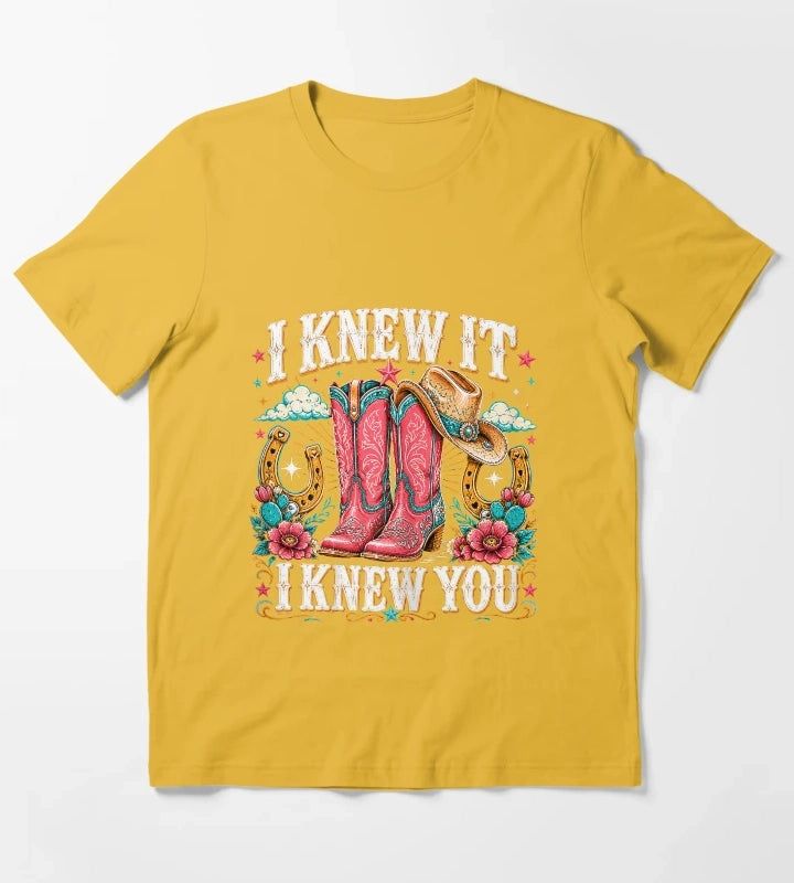 I Knew It I Knew You Western Cowgirl Boots Women Kids Girl6 T-Shirt Yellow