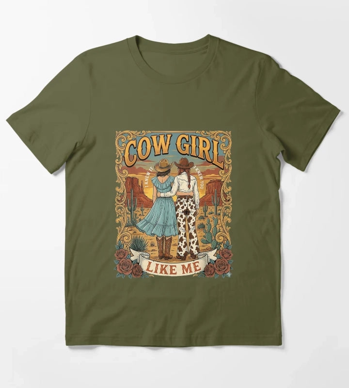 I Knew It I Knew You Western Cowgirl Boots Women Kids Girls T-Shirt Olive Green