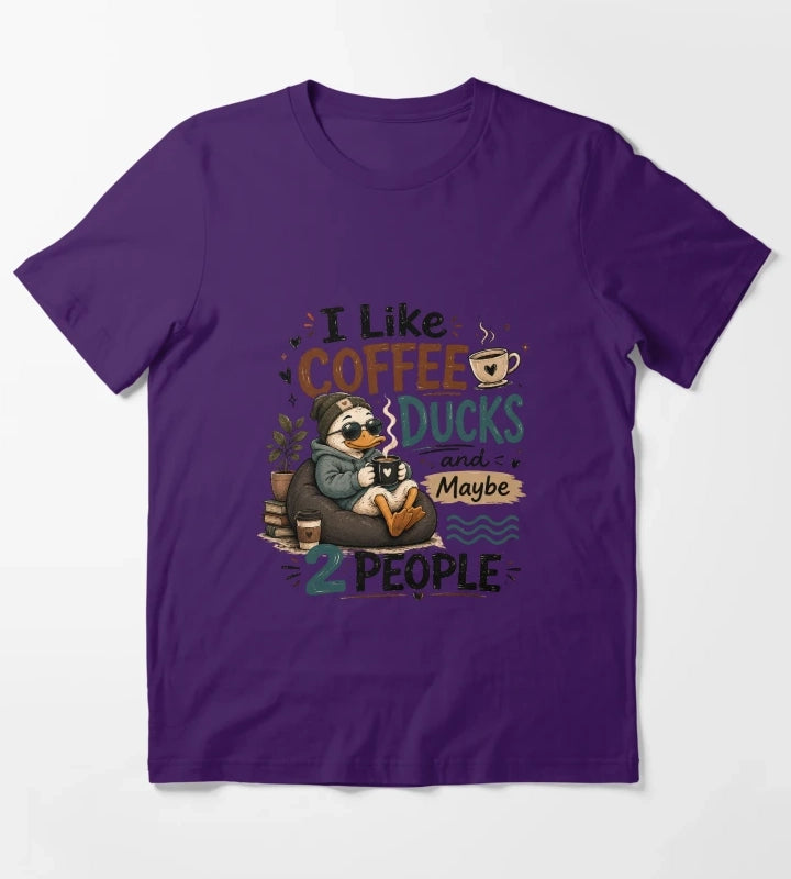 I Like Coffee Ducks and Maybe 2 People Funny Cute Duck Lover Sticker T-Shirt Purple