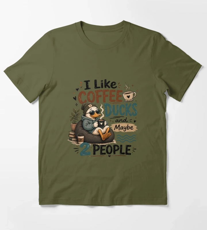 I Like Coffee Ducks and Maybe 2 People Funny Cute Duck Lover Sticker T-Shirt Olive Green