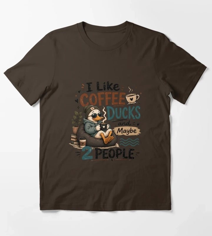 I Like Coffee Ducks and Maybe 2 People Funny Cute Duck Lover Sticker T-Shirt Brown