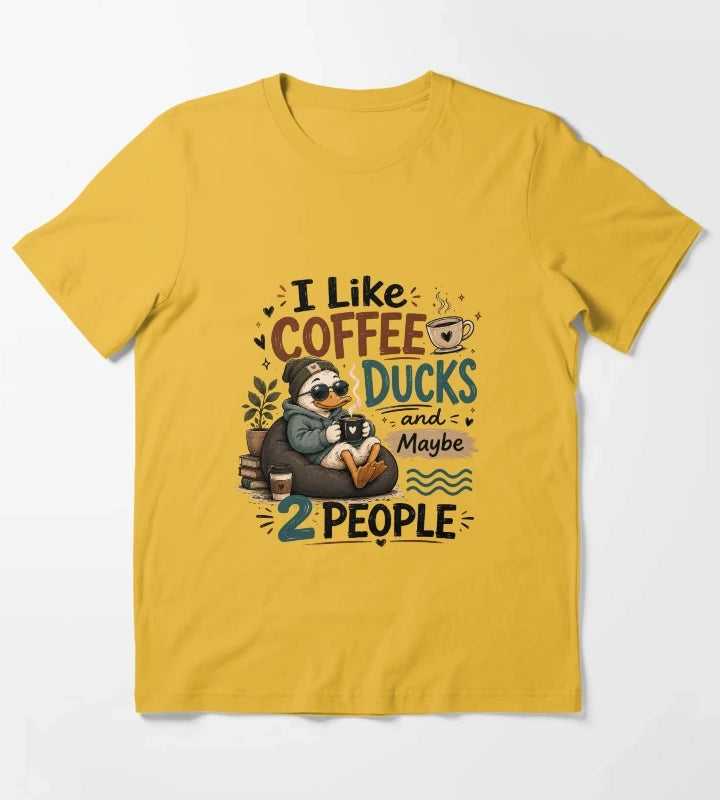 I Like Coffee Ducks and Maybe 2 People Funny Cute Duck Lover Sticker T-Shirt Yellow
