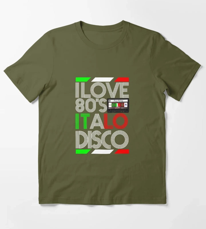 I Love 80 Italo Disco Black T-Shirt Olive Green