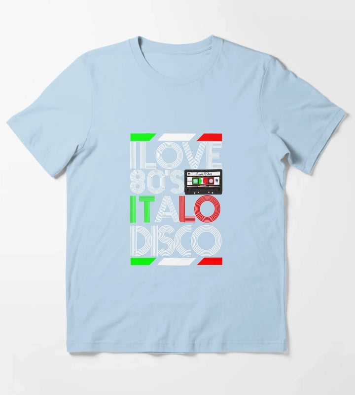 I Love 80 Italo Disco Black T-Shirt Sky Blue