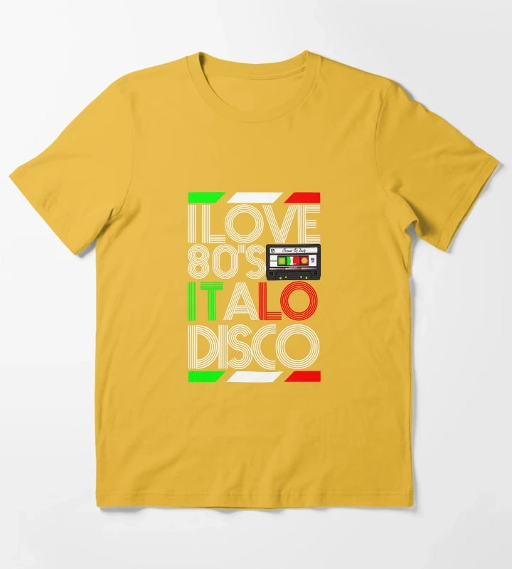 I Love 80 Italo Disco Black T-Shirt Yellow