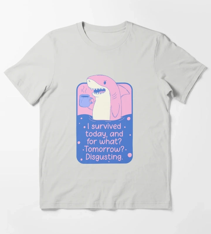 I Survived Today Shark Meme T-Shirt Light Grey
