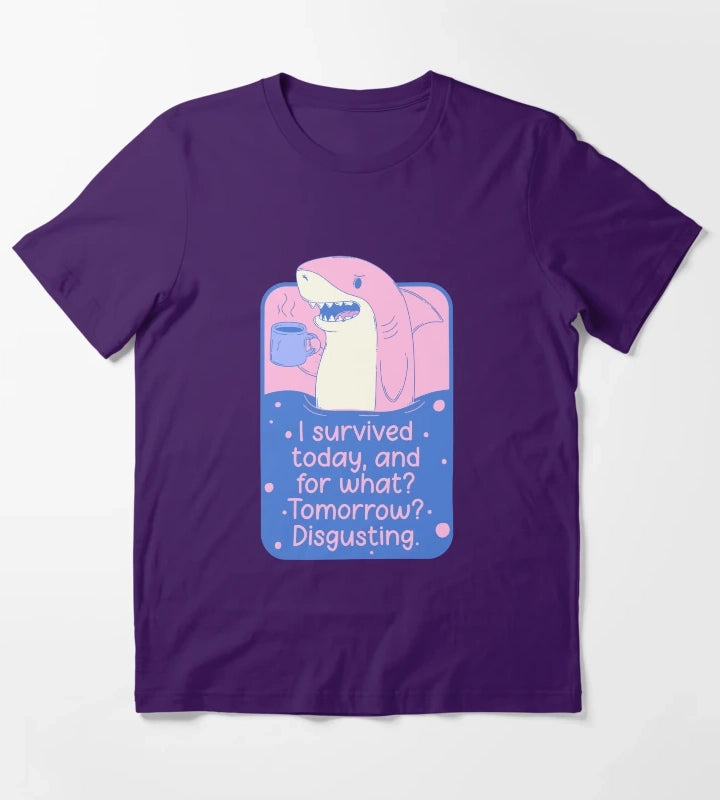 I Survived Today Shark Meme T-Shirt Purple