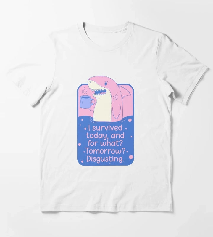 I Survived Today Shark Meme T-Shirt White
