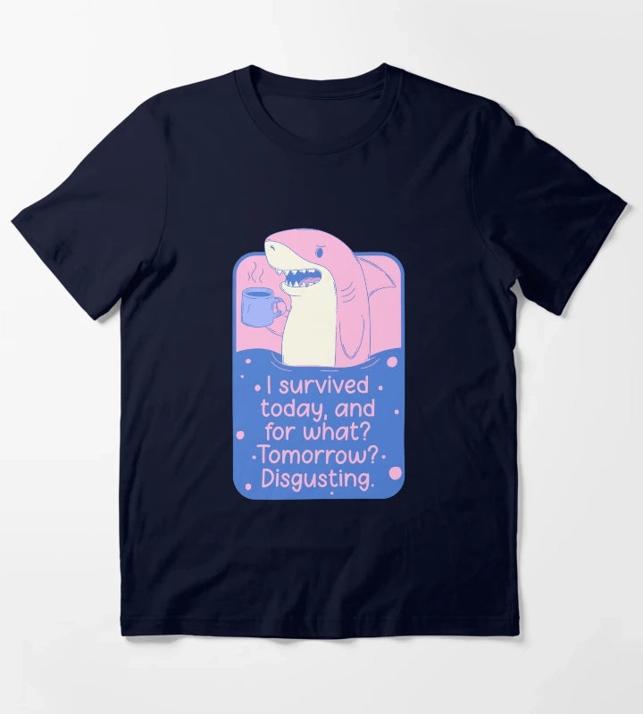 I Survived Today Shark Meme T-Shirt Navy