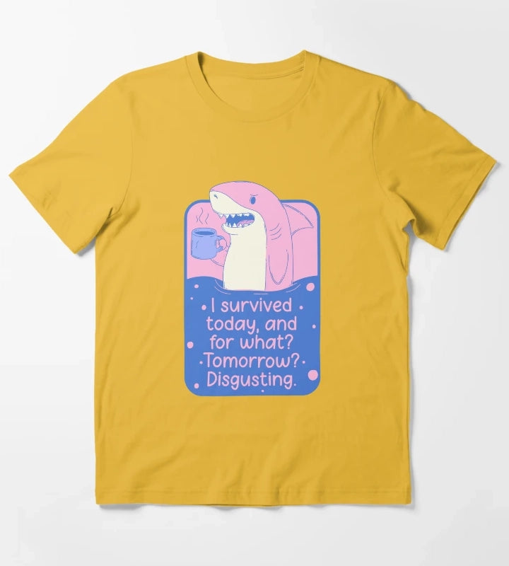I Survived Today Shark Meme T-Shirt Yellow