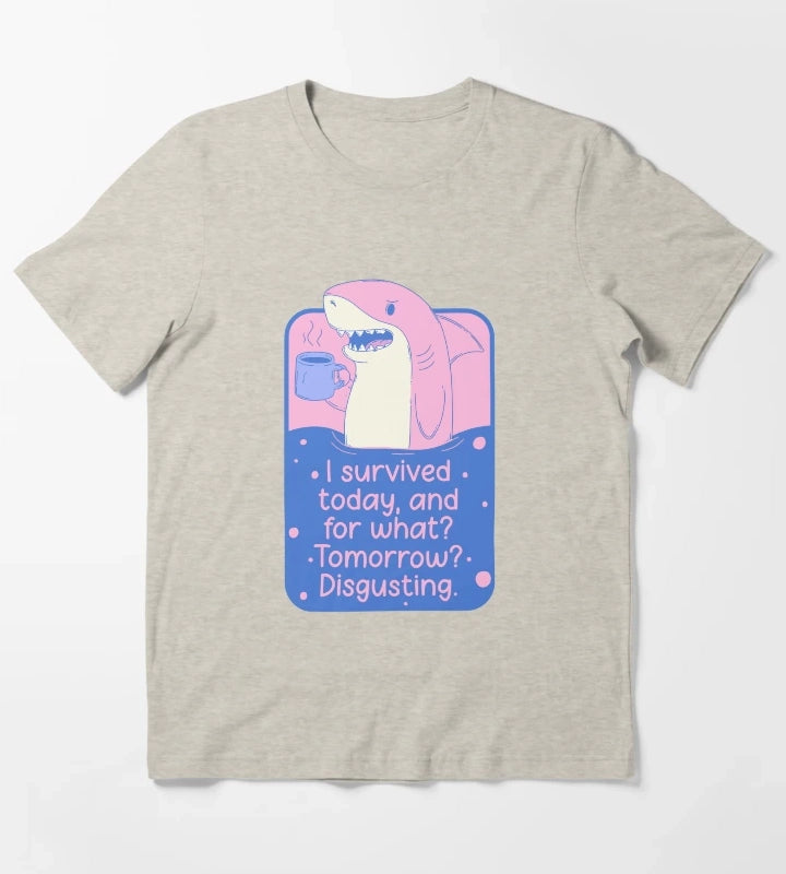 I Survived Today Shark Meme T-Shirt Cream