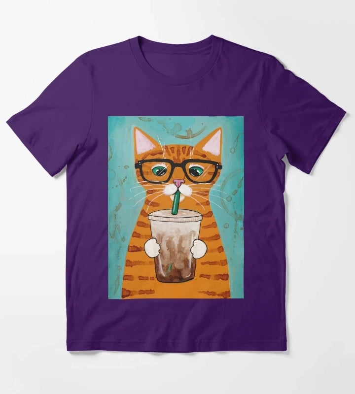 Iced Coffee Cat T-Shirt Purple