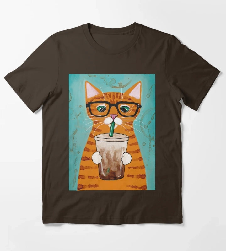 Iced Coffee Cat T-Shirt Brown
