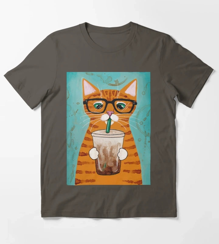 Iced Coffee Cat T-Shirt Dark Grey